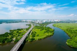 Строгинский мост, Строгинский залив, Щукинский полуостров, Строгино. © Moscowviews.ru