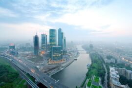 Вид с башни Миракс-Плаза: Москва-сити и Территория «Большого Сити». © Moscowviews.ru
